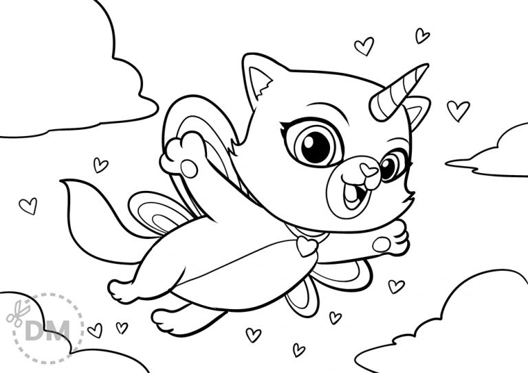 Unicorn Kitty Coloring Page Cat Rainbow Illustration Diy magazine